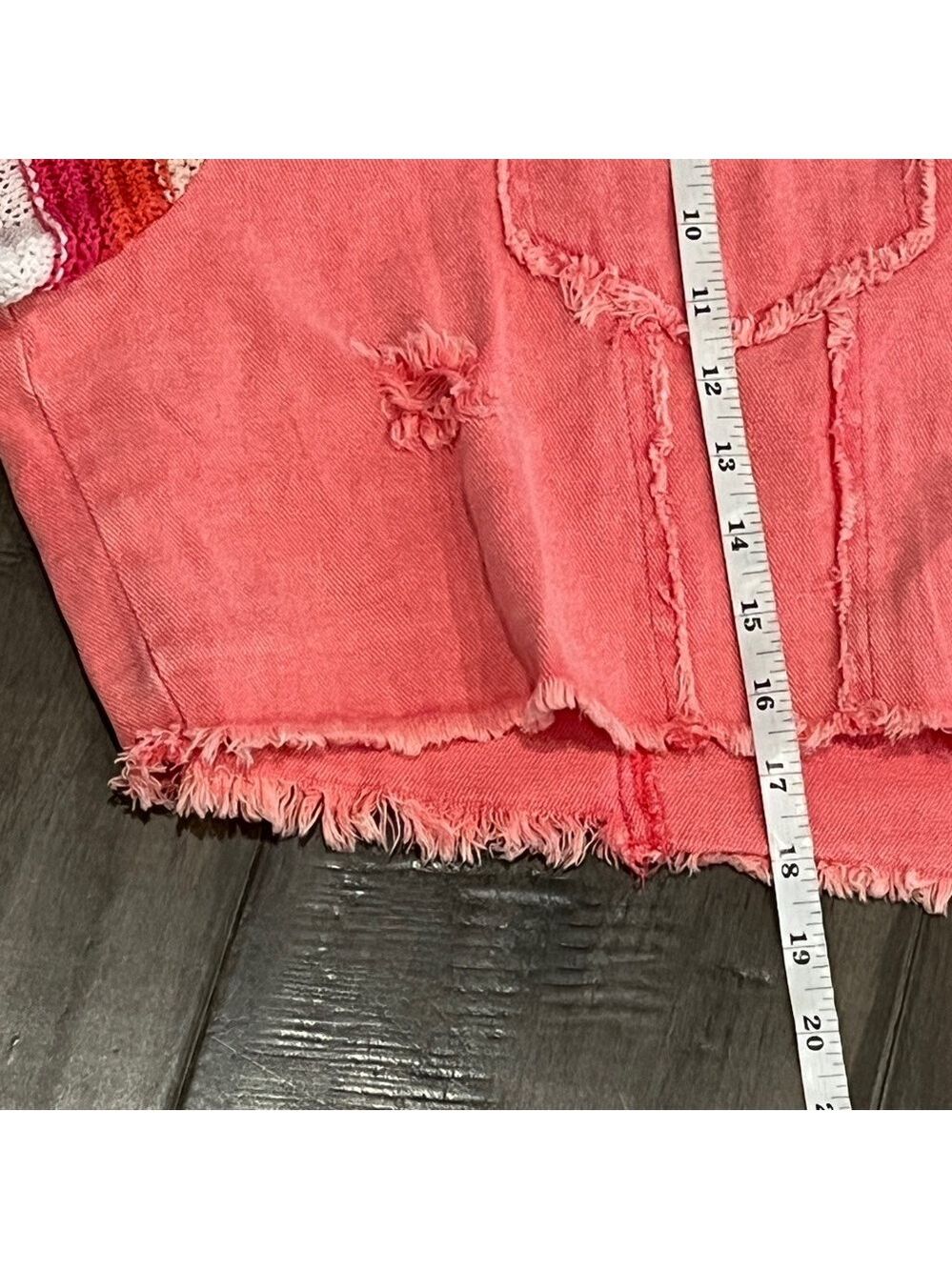POL Cropped Pink Denim Distressed Jacket with Crochet Sleeves - Size Large - Picture 14 of 16
